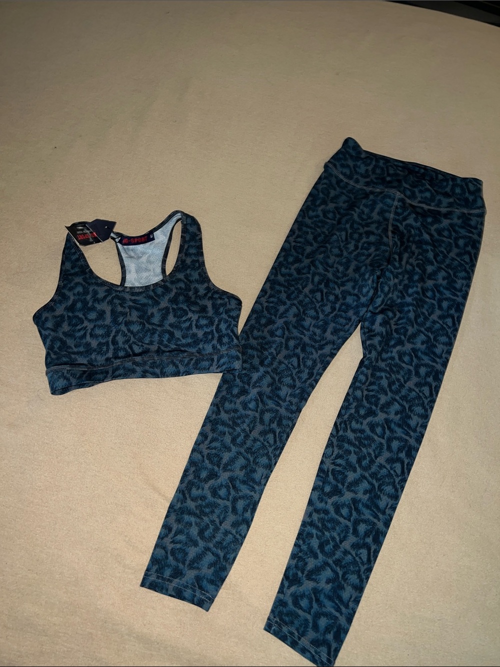 Blue Leopard Print Sports Bra & Leggings Set size medium